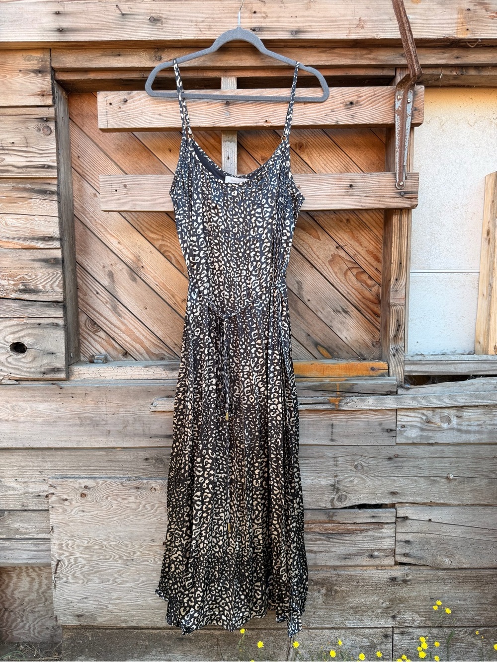 bishop + young Black and Cream Leopard Maxi Slip Dress